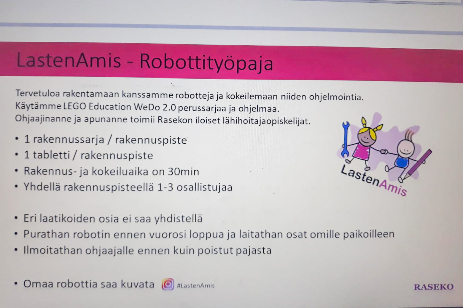 Lastenamis - robottityöpajan ohjeet.