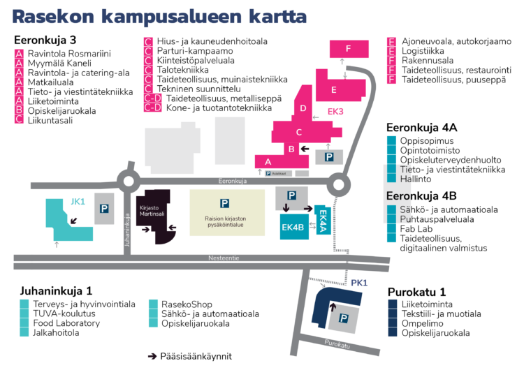 Rasekon kampusalueen kartta.