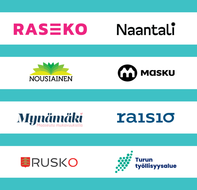 Rasekon, Naantalin, Nousiaisten, Maskun, Mynämäen, Raisio, Ruskon ja Turun talousalueen logot.